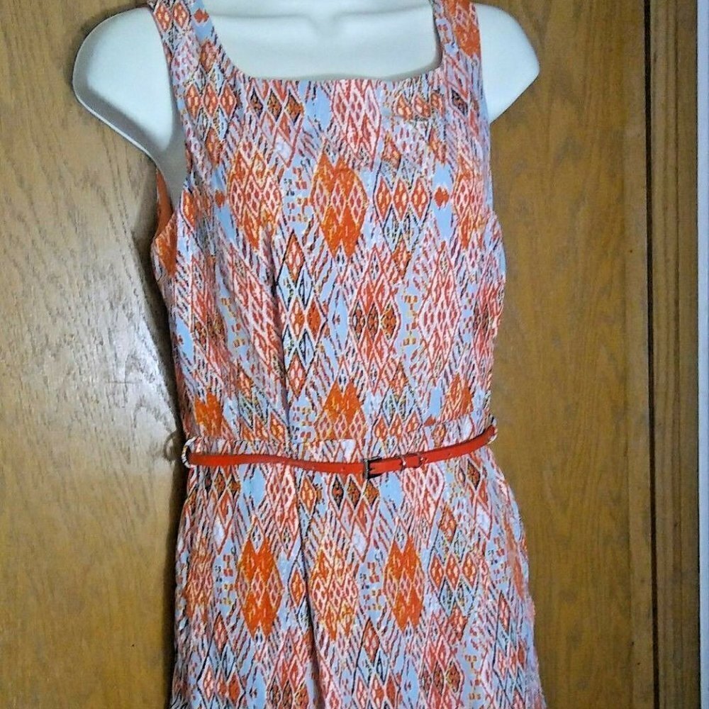 Pink Owl Sleeveless Peach Coral Belted Dress Small NWT